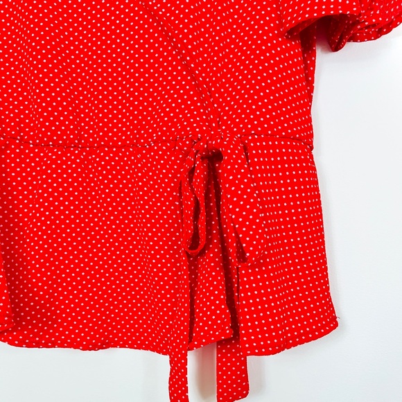 Ripe Red Polka Dot Faux Front Wrap Draped Top - Picture 5 of 5